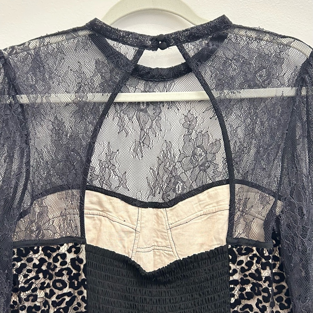 Free People Black Lace Leopard Mesh Long-Sleeve Bodysuit - Picture 9 of 16